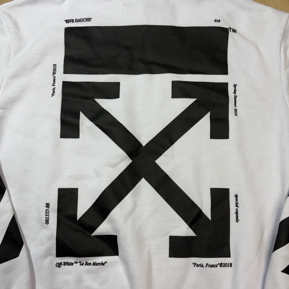 Off-White c/o Virgil Abloh Rive Gauche Arrow Hoodie White Black Mens Large - Picture 7 of 9